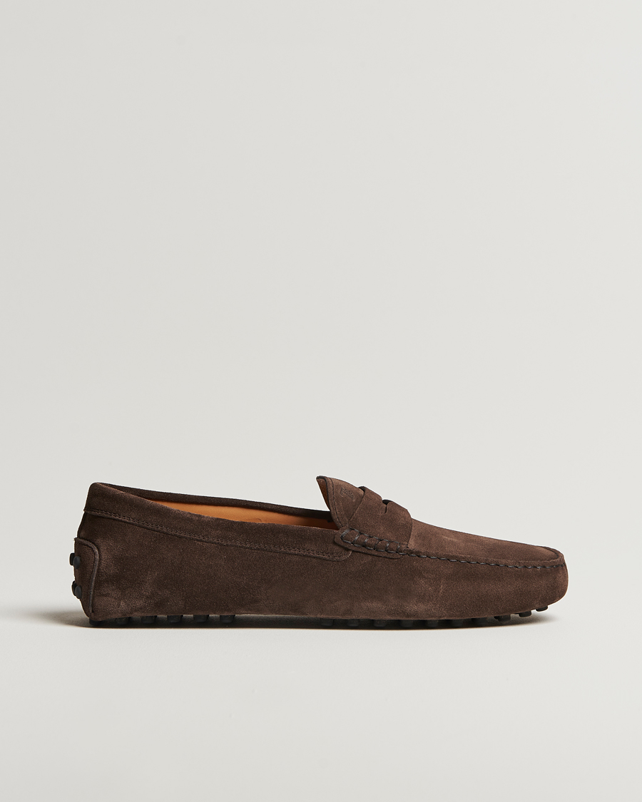 Herren | Tod's Gommino Carshoe Dark Brown Suede | Tod's | Gommino Carshoe Dark Brown Suede