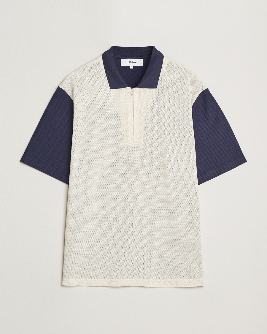 Herren | Poloshirts | Palmes | Textured Zip Polo White/Navy