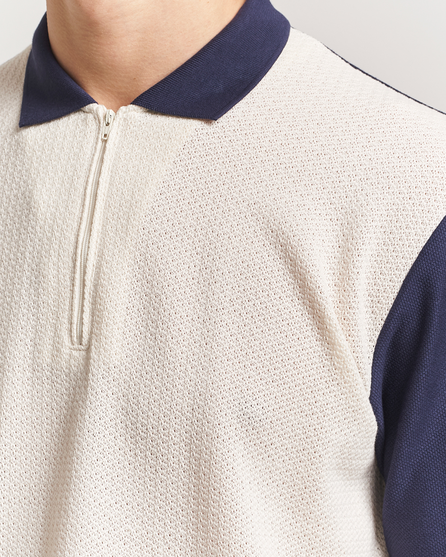 Herren | Poloshirts | Palmes | Textured Zip Polo White/Navy