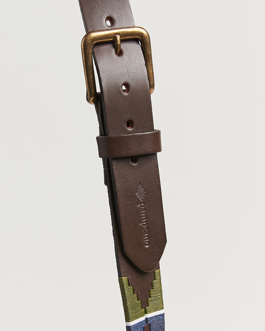 Herren | Gürtel | Pampeano | Caza Hand Stitched Classic Leather Belt 3,5cm Green/Blue