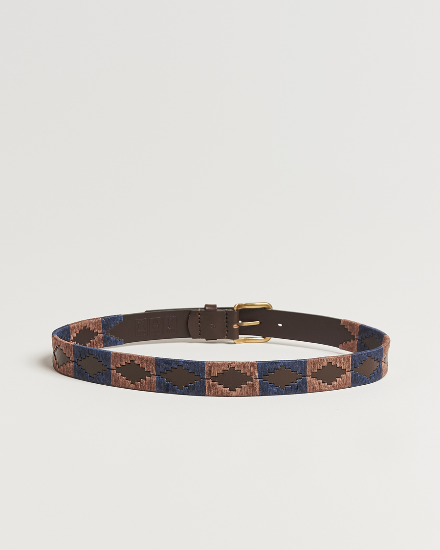 Herren | Gürtel | Pampeano | Jefe Hand Stitched Classic Leather Belt 3,5cm Brown/Blue