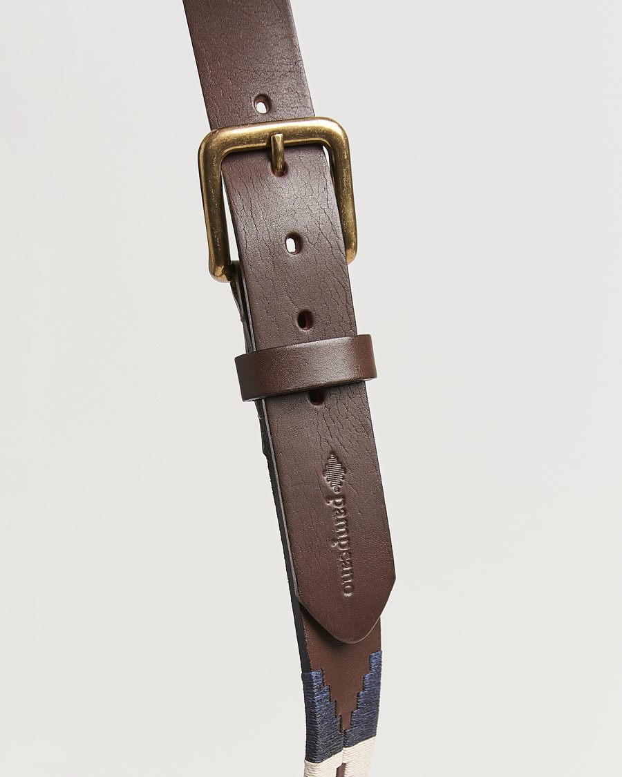 Herren | Gürtel | Pampeano | Jugadoro Hand Stitched Classic Leather Belt 3,5cm Blue/White