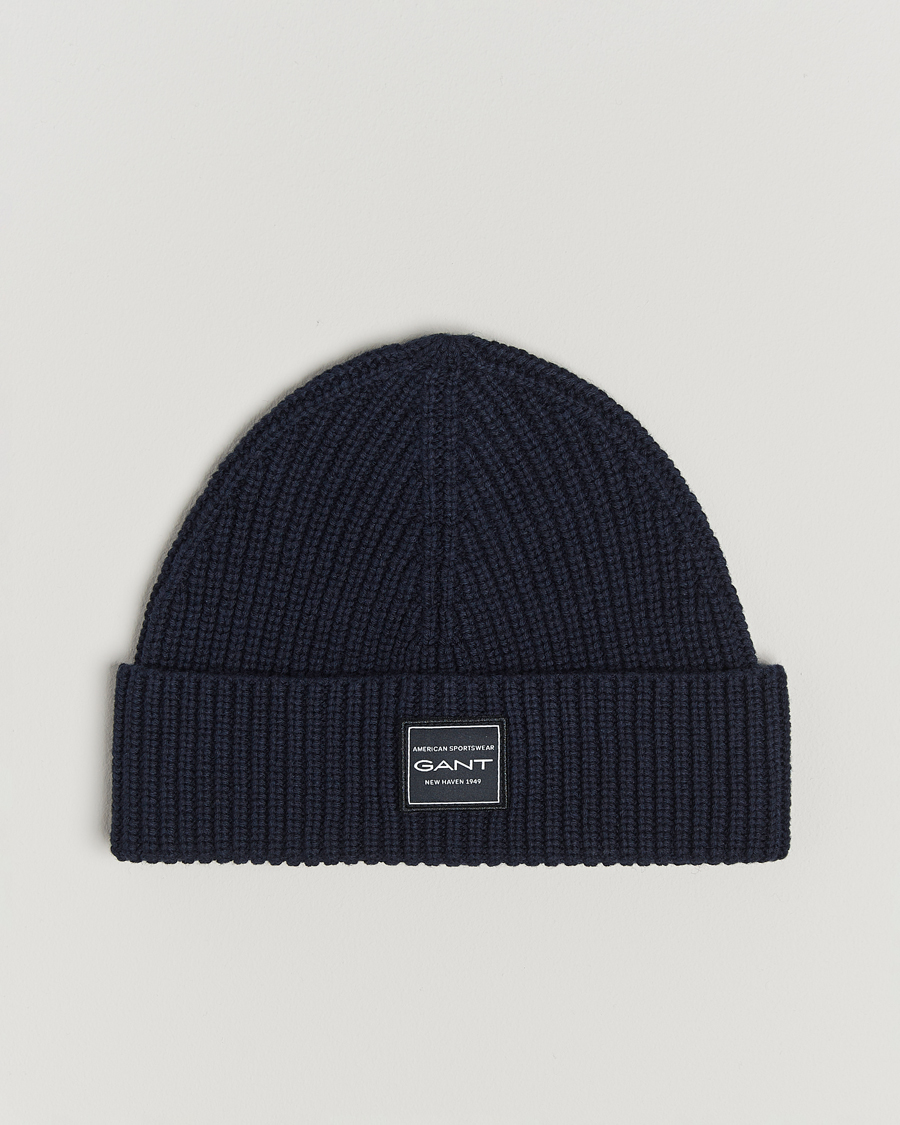 Herren | GANT Cotton Ribbed Beanie Evening Blue | GANT | Cotton Ribbed Beanie Evening Blue