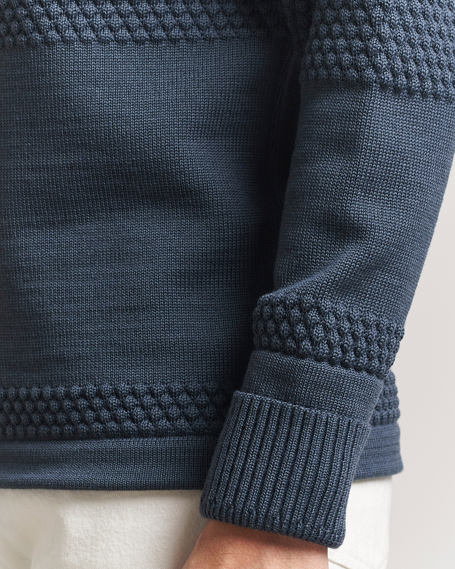 Herren | Pullover | S.N.S. Herning | Fisherman Wool Crew Neck Sweater Faded Mineral Blue