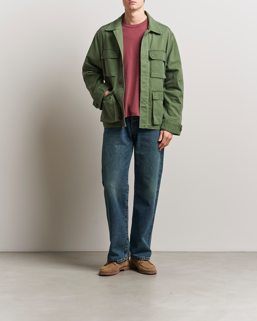 Herren | Hemden | Jeanerica | Luc Herringbone Overshirt Chevron Green