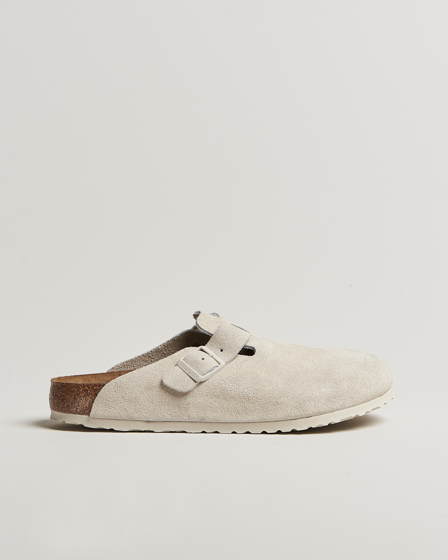 Herren | BIRKENSTOCK Boston Soft Footbed Antique White Suede | BIRKENSTOCK | Boston Soft Footbed Antique White Suede
