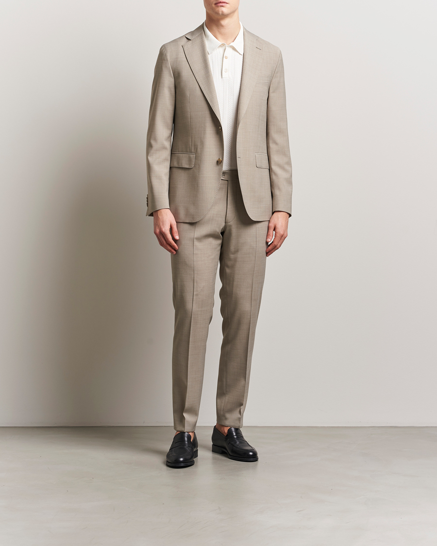 Herren | Hosen | Oscar Jacobson | Denz Wool Stretch Suit Trousers Beige