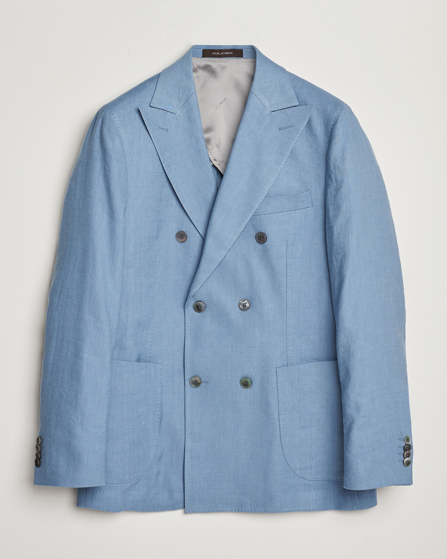 Herren | Sakkos | Oscar Jacobson | Farris Patch Soft DB Linen Blazer Light Blue