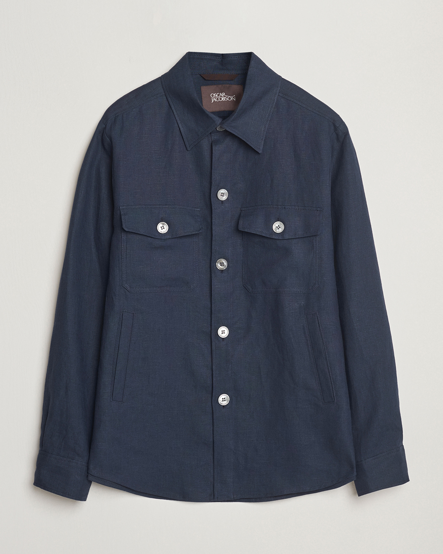 Herren | Hemden | Oscar Jacobson | Maverick Linen Shirt Jacket Navy