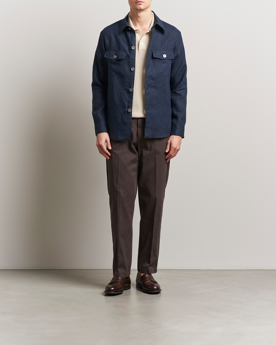 Herren | Hemden | Oscar Jacobson | Maverick Linen Shirt Jacket Navy