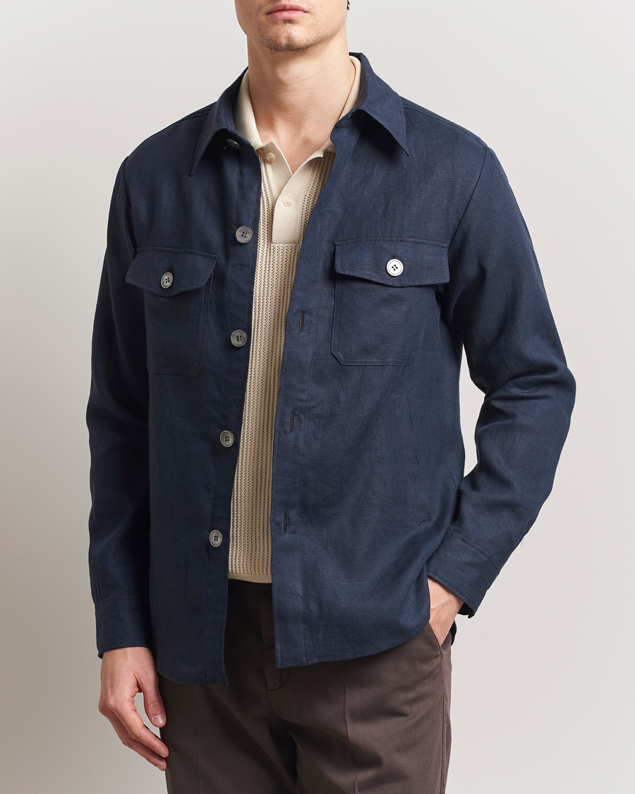 Herren | Hemden | Oscar Jacobson | Maverick Linen Shirt Jacket Navy