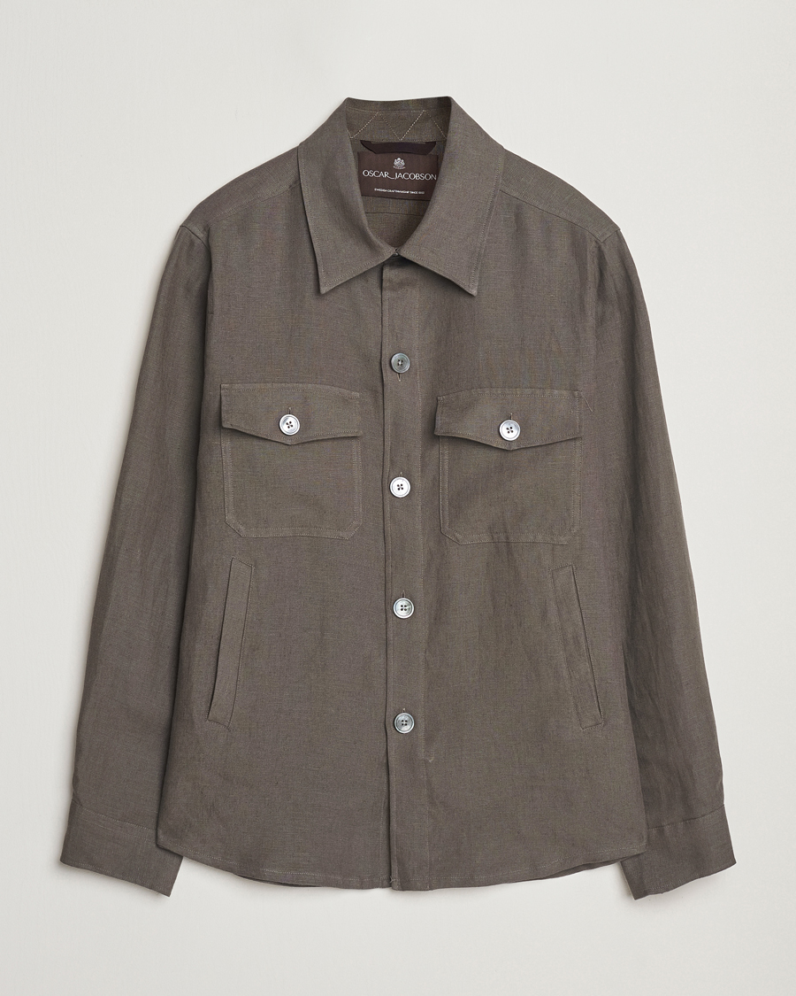 Herren | Hemden | Oscar Jacobson | Maverick Linen Shirt Jacket Olive