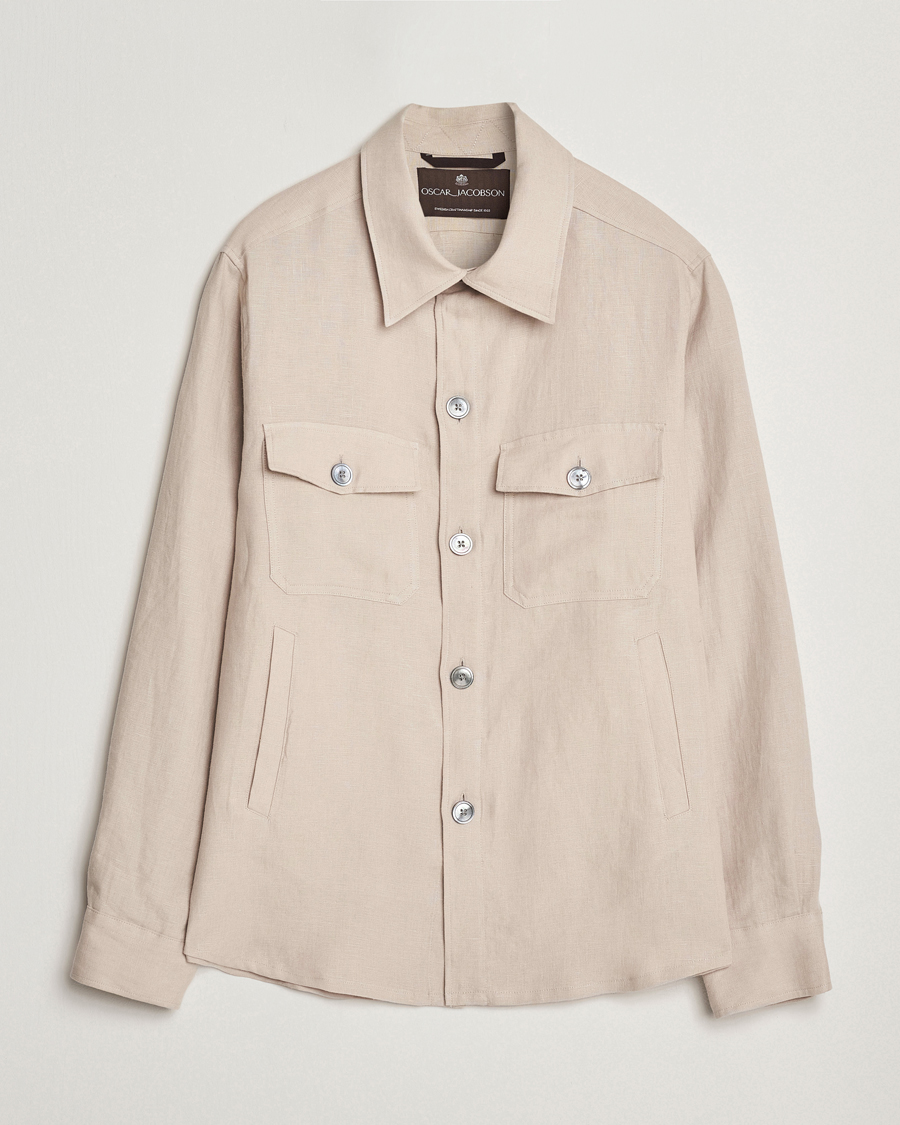 Herren | Hemden | Oscar Jacobson | Maverick Linen Shirt Jacket White Grass
