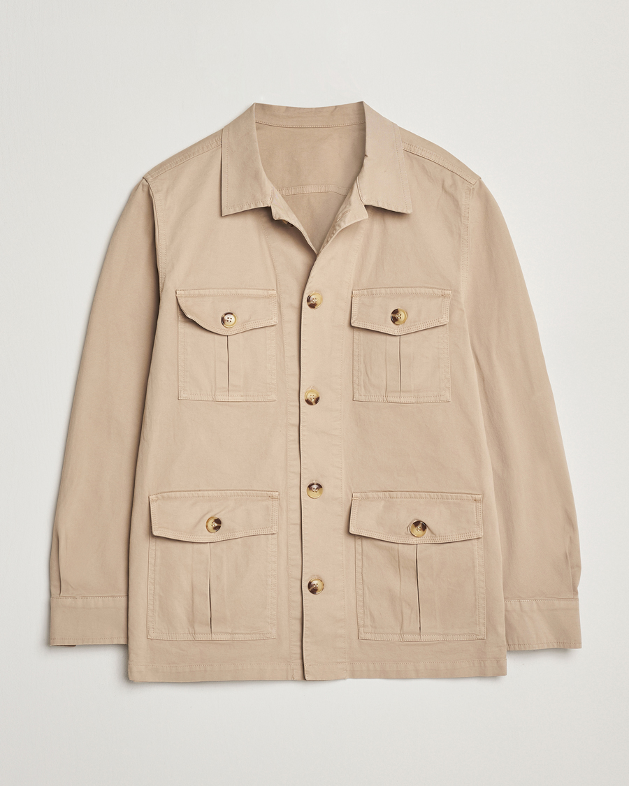 Herren | Hemden | Oscar Jacobson | Safari Cotton Shirt Jacket Beige