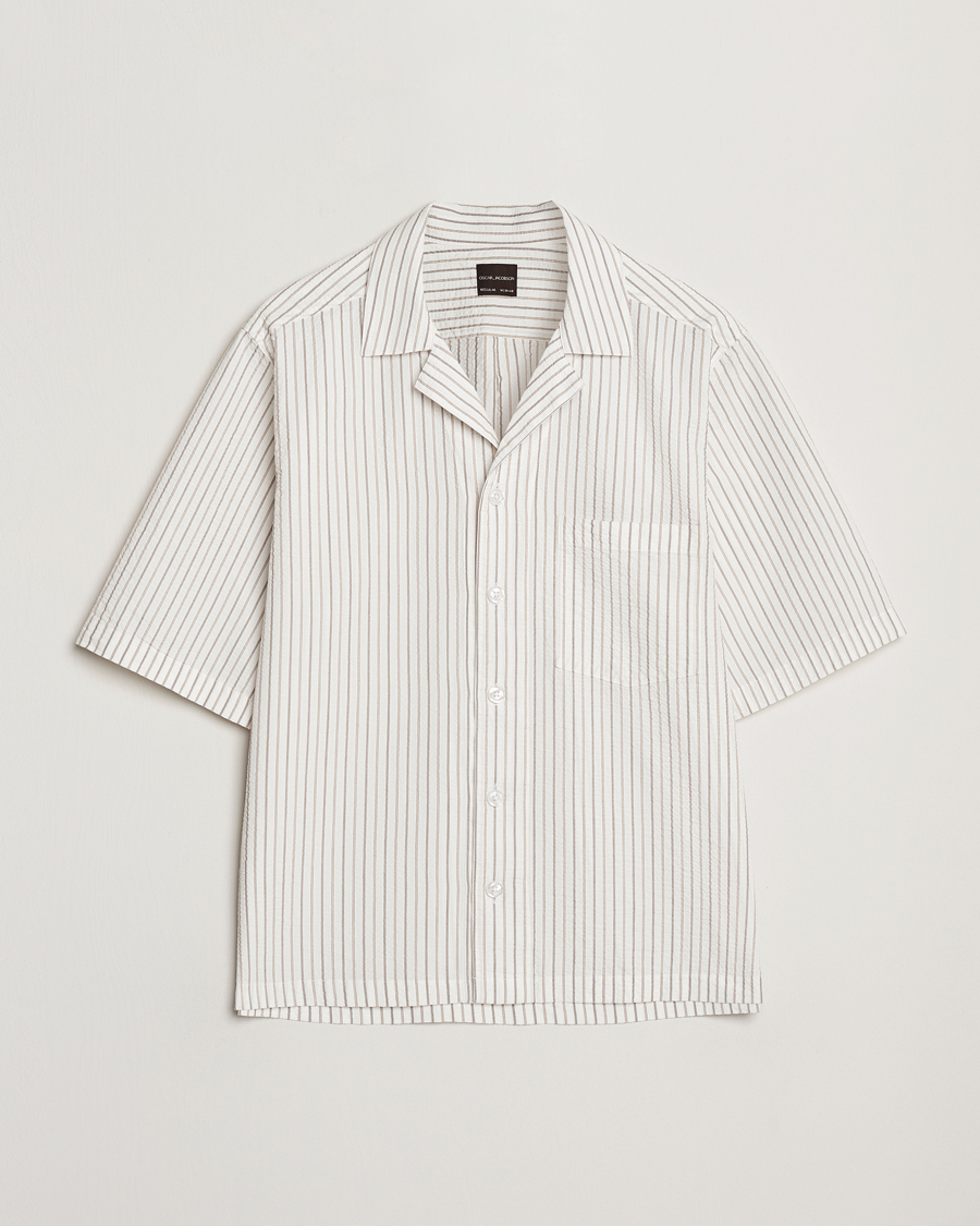 Herren | Hemden | Oscar Jacobson | Cuban Short Sleeve Seersucker Shirt White