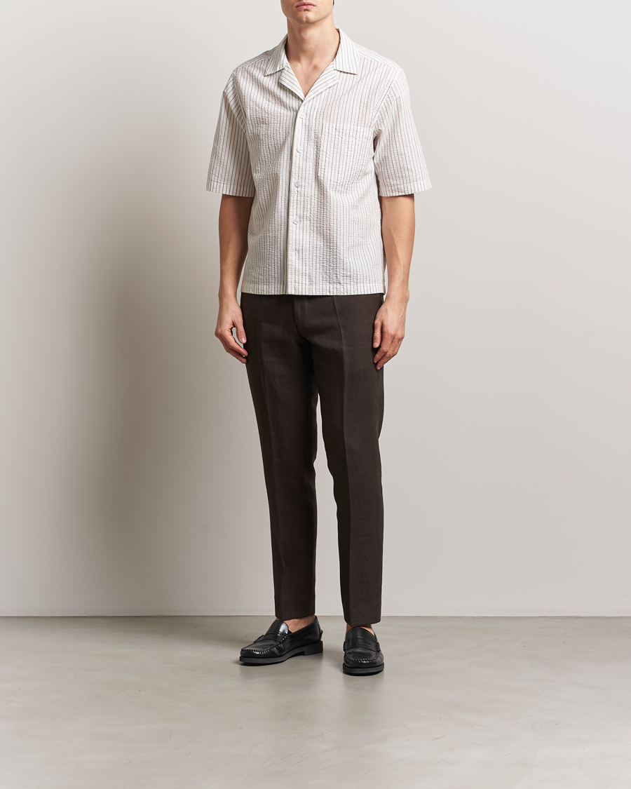 Herren | Hemden | Oscar Jacobson | Cuban Short Sleeve Seersucker Shirt White