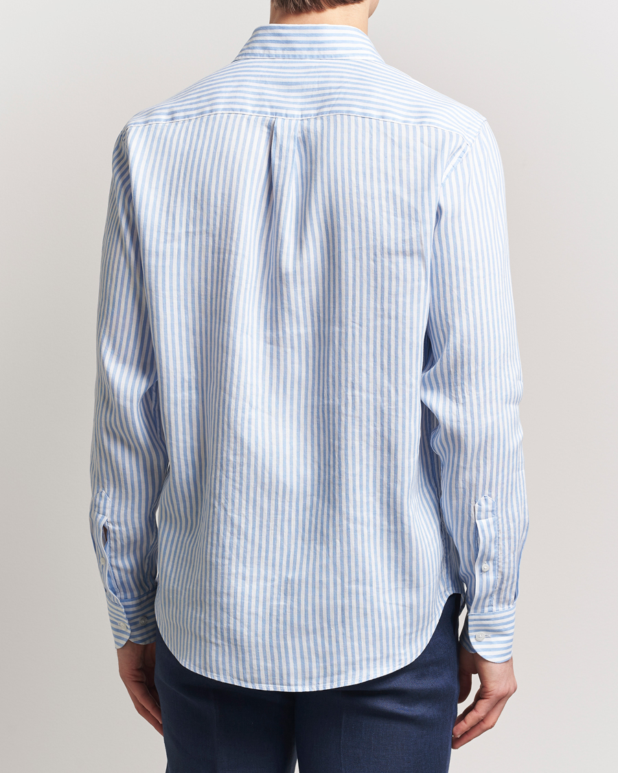 Herren | Hemden | Oscar Jacobson | Wide Spread Linen/Cotton Venetian Stripe Shirt Blue