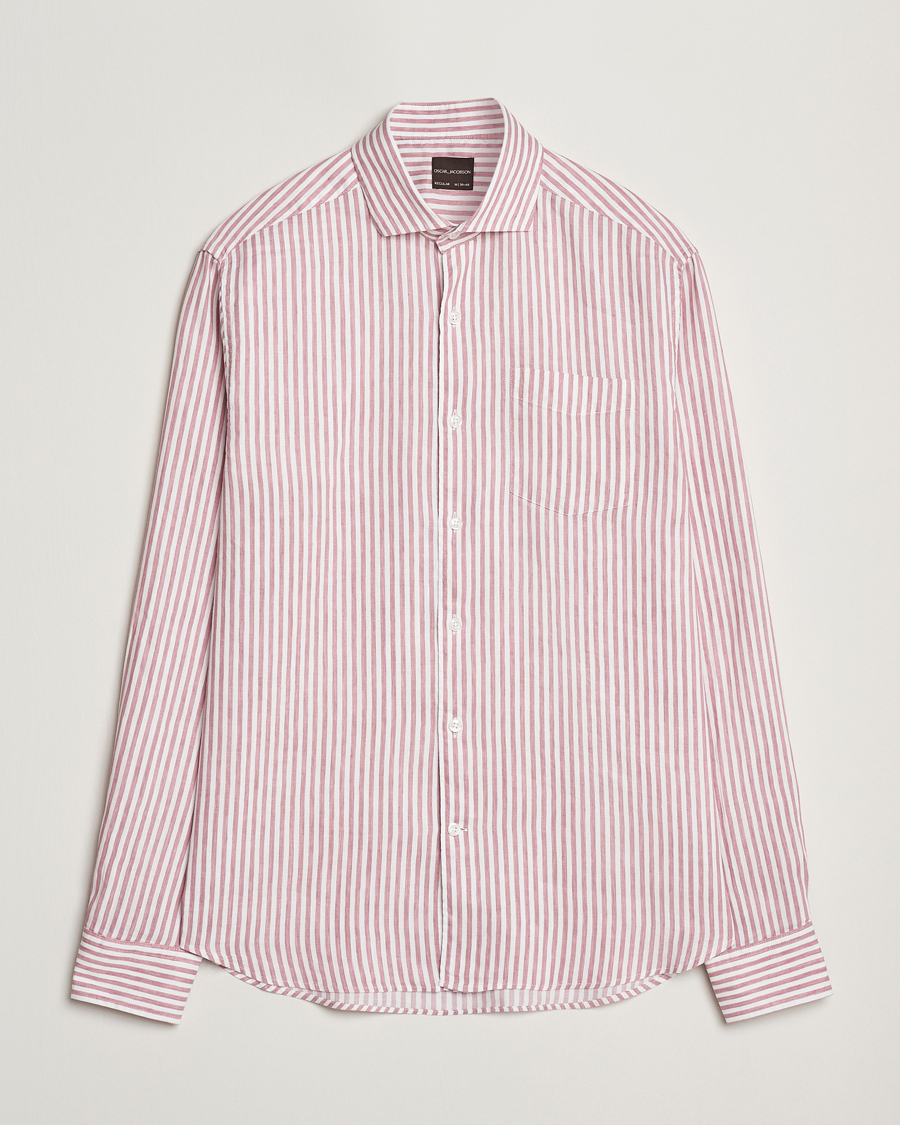 Herren | Hemden | Oscar Jacobson | Wide Spread Linen/Cotton Venetian Stripe Shirt Red