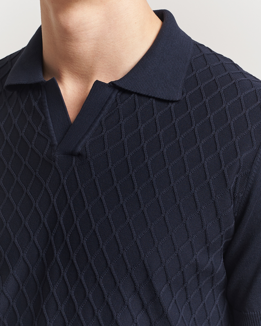 Herren | Poloshirts | Oscar Jacobson | Mirza Structured Cotton Polo Navy
