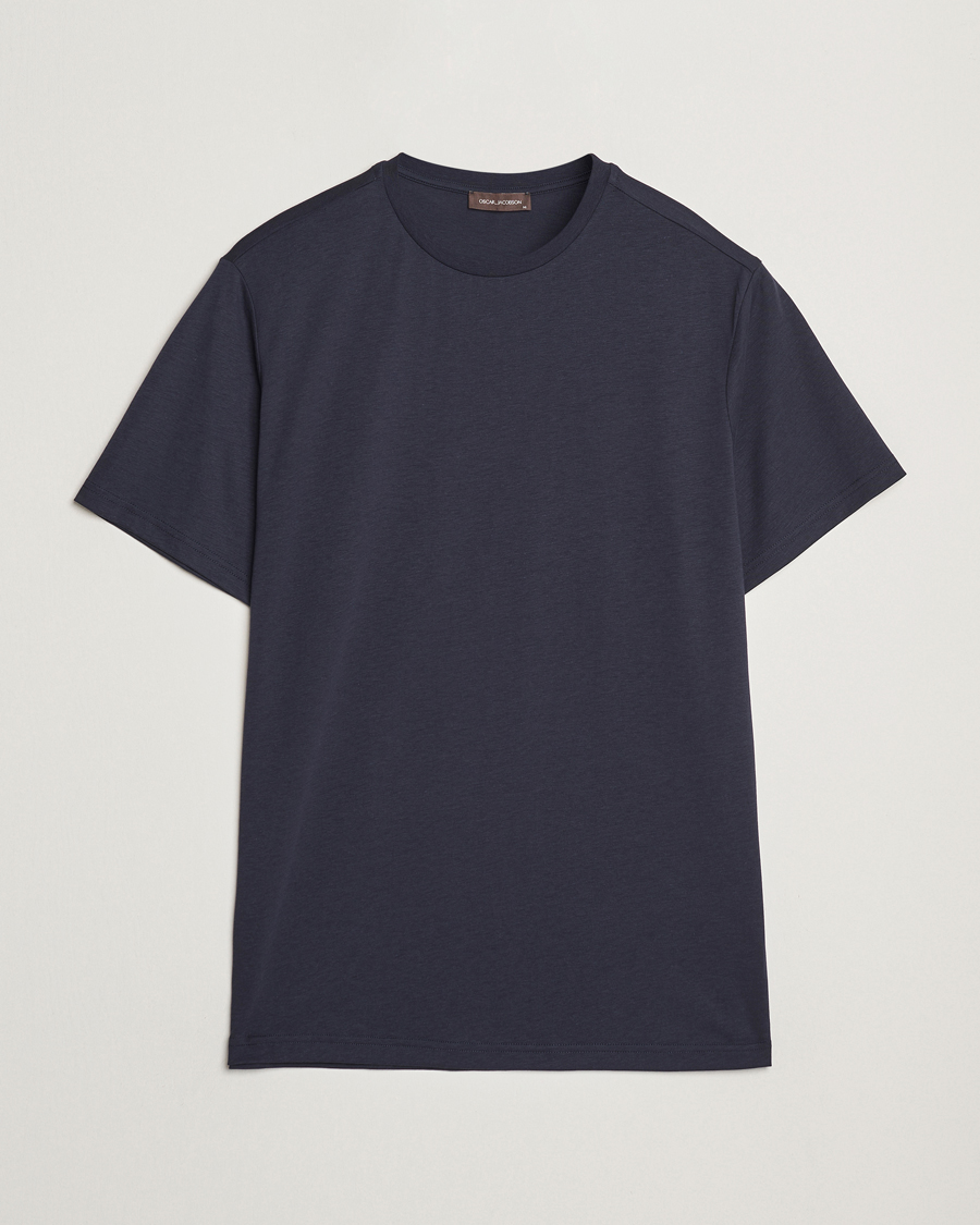 Herren | T-Shirts | Oscar Jacobson | Kim Cotton/Tencel T-Shirt Navy