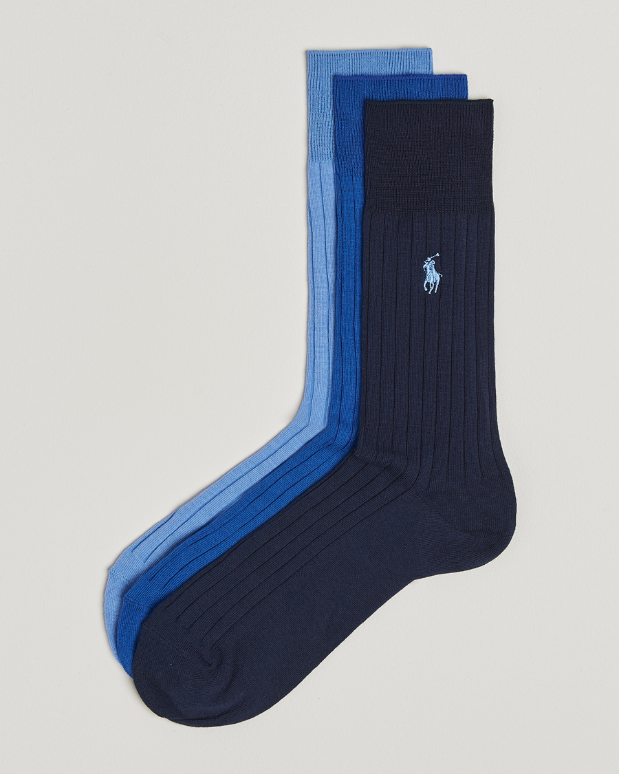 Herren | Unterwäsche | Polo Ralph Lauren | 3-Pack Egyptian Rib Crew Sock Blue Combo