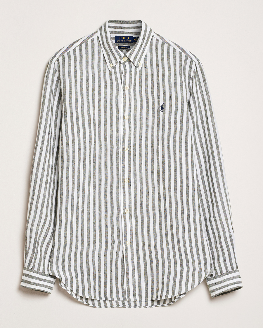 Herren | Hemden | Polo Ralph Lauren | Custom Fit Striped Linen Shirt New Olive/White