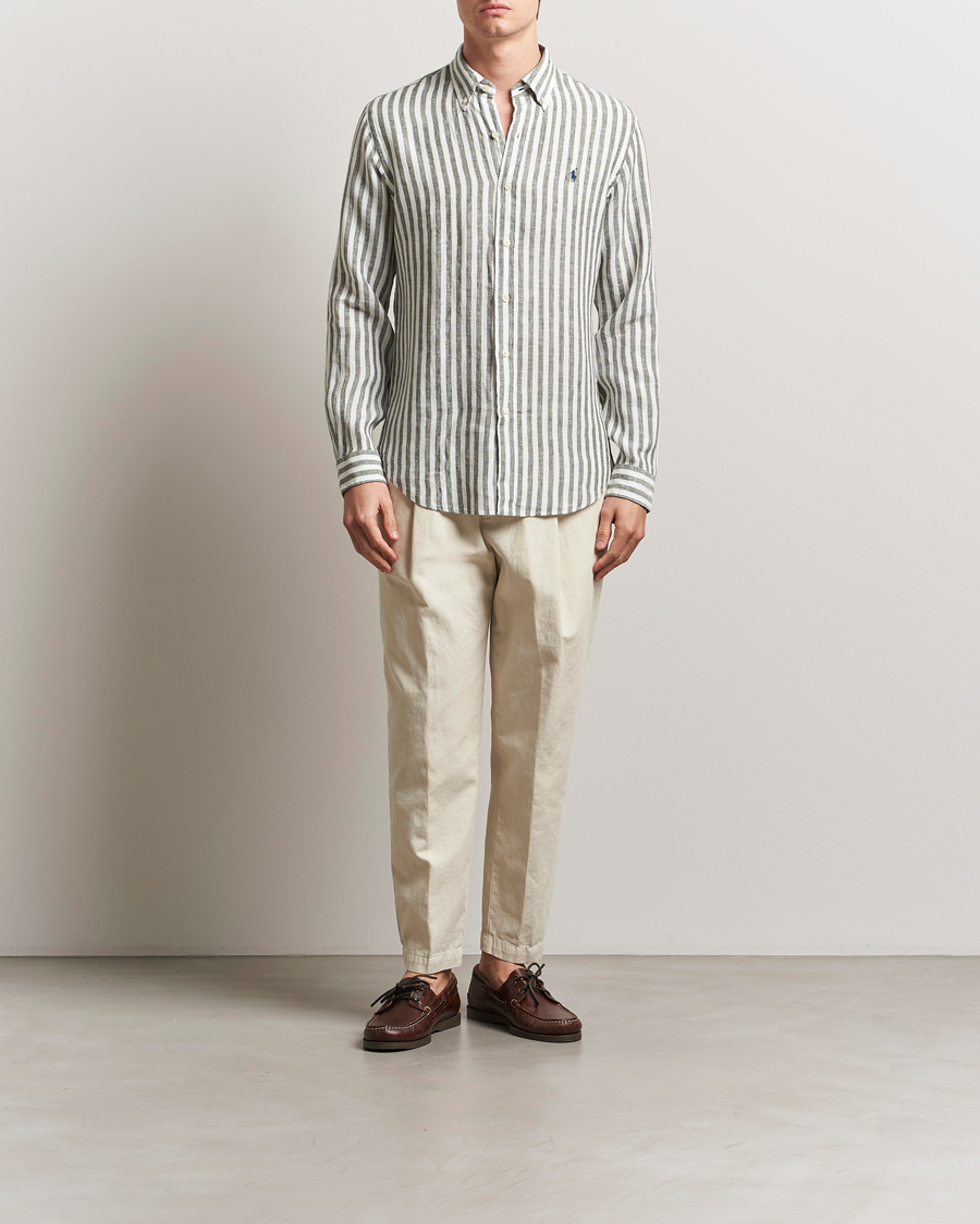 Herren | Hemden | Polo Ralph Lauren | Custom Fit Striped Linen Shirt New Olive/White