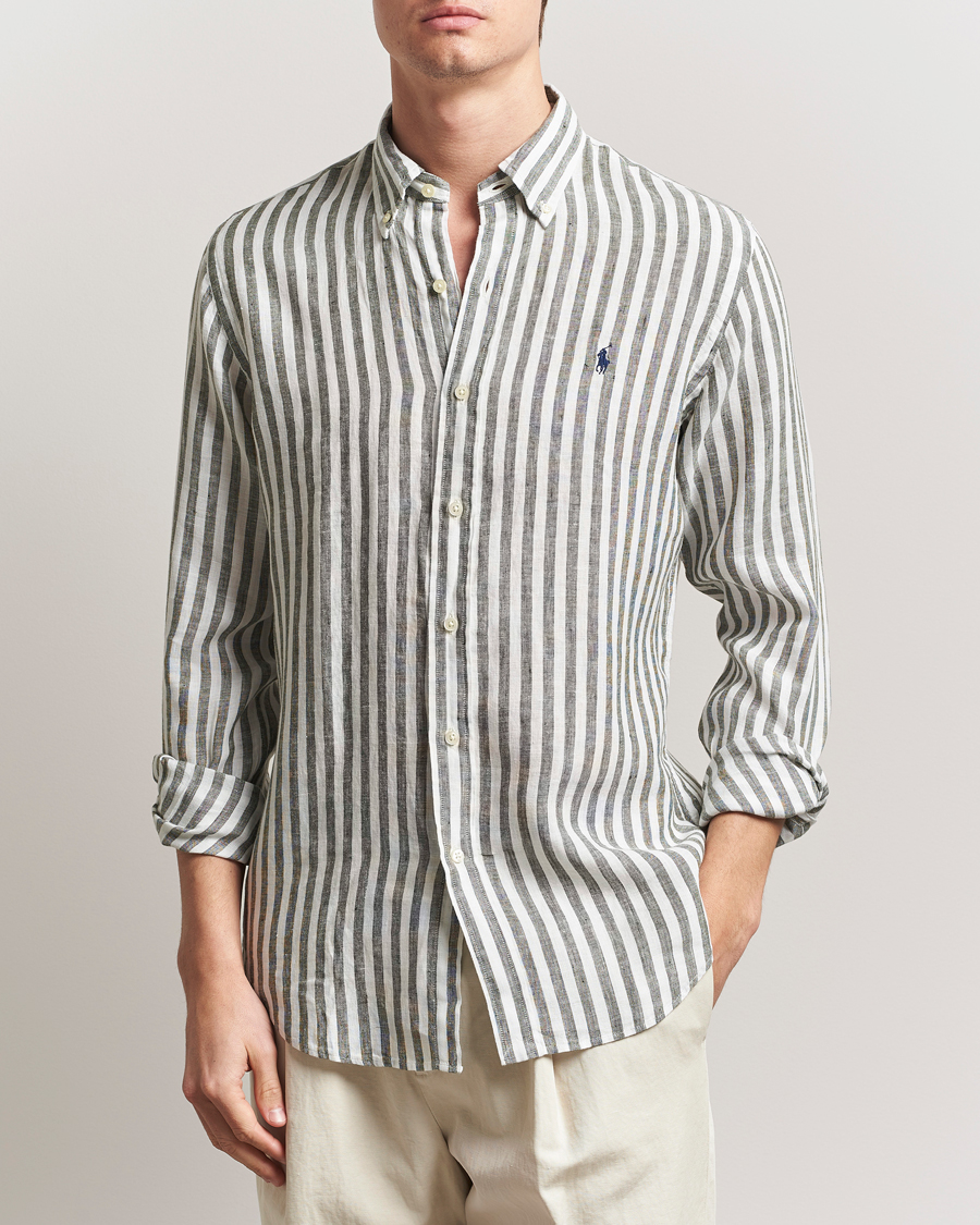 Herren | Hemden | Polo Ralph Lauren | Custom Fit Striped Linen Shirt New Olive/White