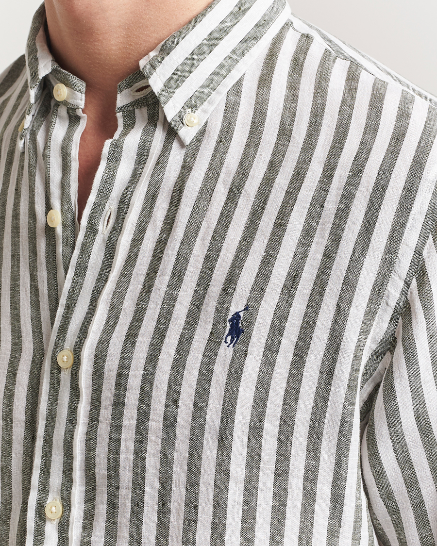Herren | Hemden | Polo Ralph Lauren | Custom Fit Striped Linen Shirt New Olive/White