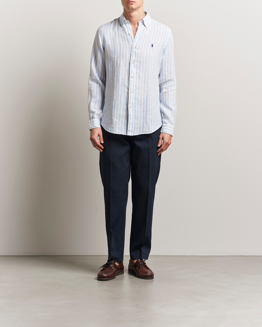 Herren | Hemden | Polo Ralph Lauren | Custom Fit Striped Linen Shirt Office Blue/White