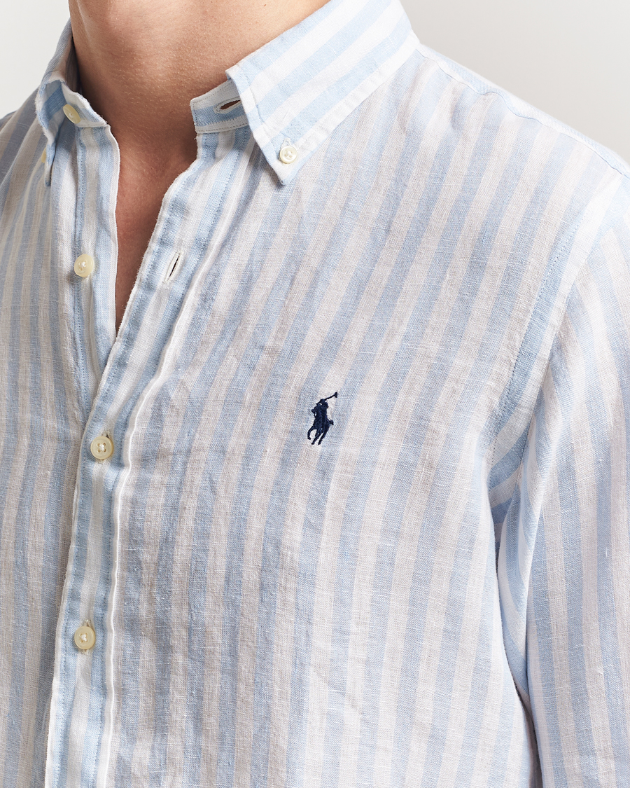 Herren | Hemden | Polo Ralph Lauren | Custom Fit Striped Linen Shirt Office Blue/White