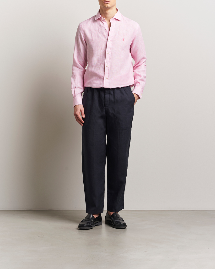 Herren | Hemden | Polo Ralph Lauren | Custom Fit Dressed Striped Linen Shirt Pink/White