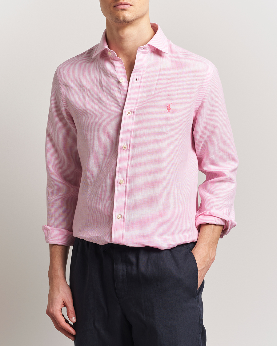 Herren | Hemden | Polo Ralph Lauren | Custom Fit Dressed Striped Linen Shirt Pink/White