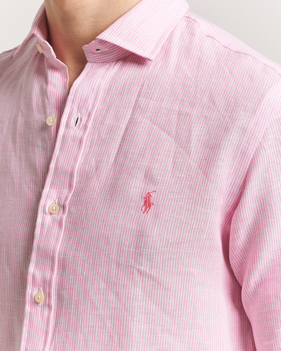 Herren | Hemden | Polo Ralph Lauren | Custom Fit Dressed Striped Linen Shirt Pink/White