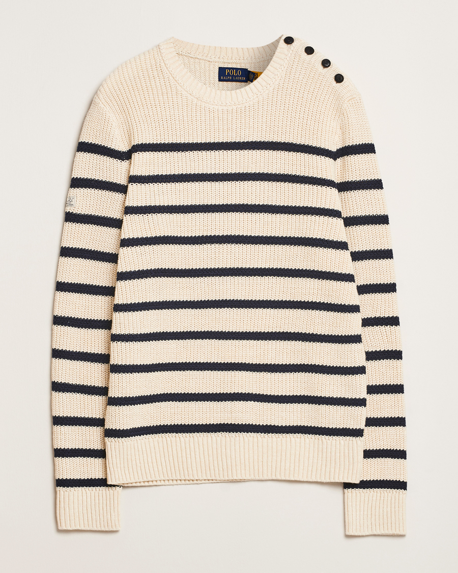 Herren | Pullover | Polo Ralph Lauren | Cotton/Linen Striped Sweater Cream/Navy
