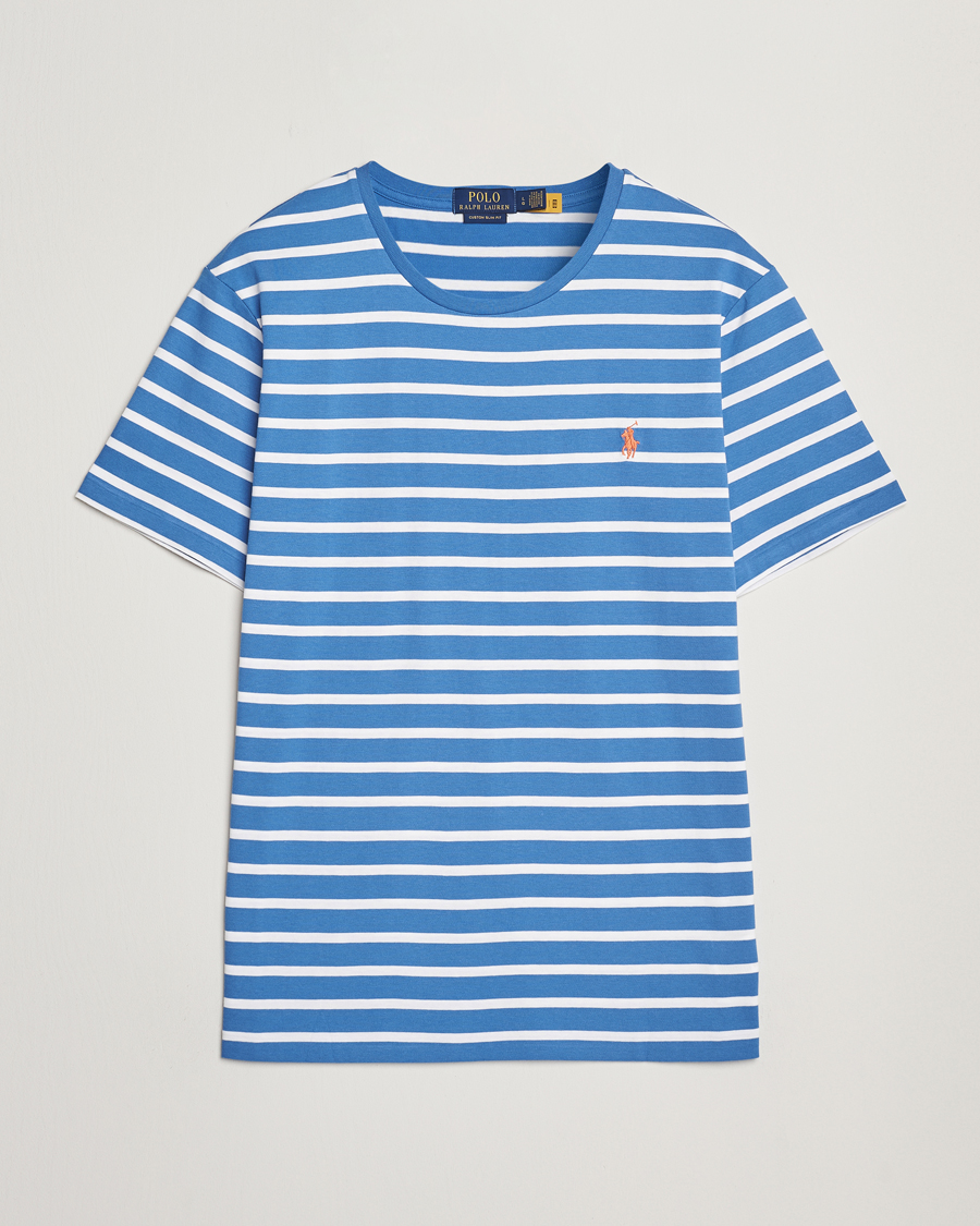Herren | T-Shirts | Polo Ralph Lauren | Custom Slim Fit Striped T-Shirt Embayment Blue/White