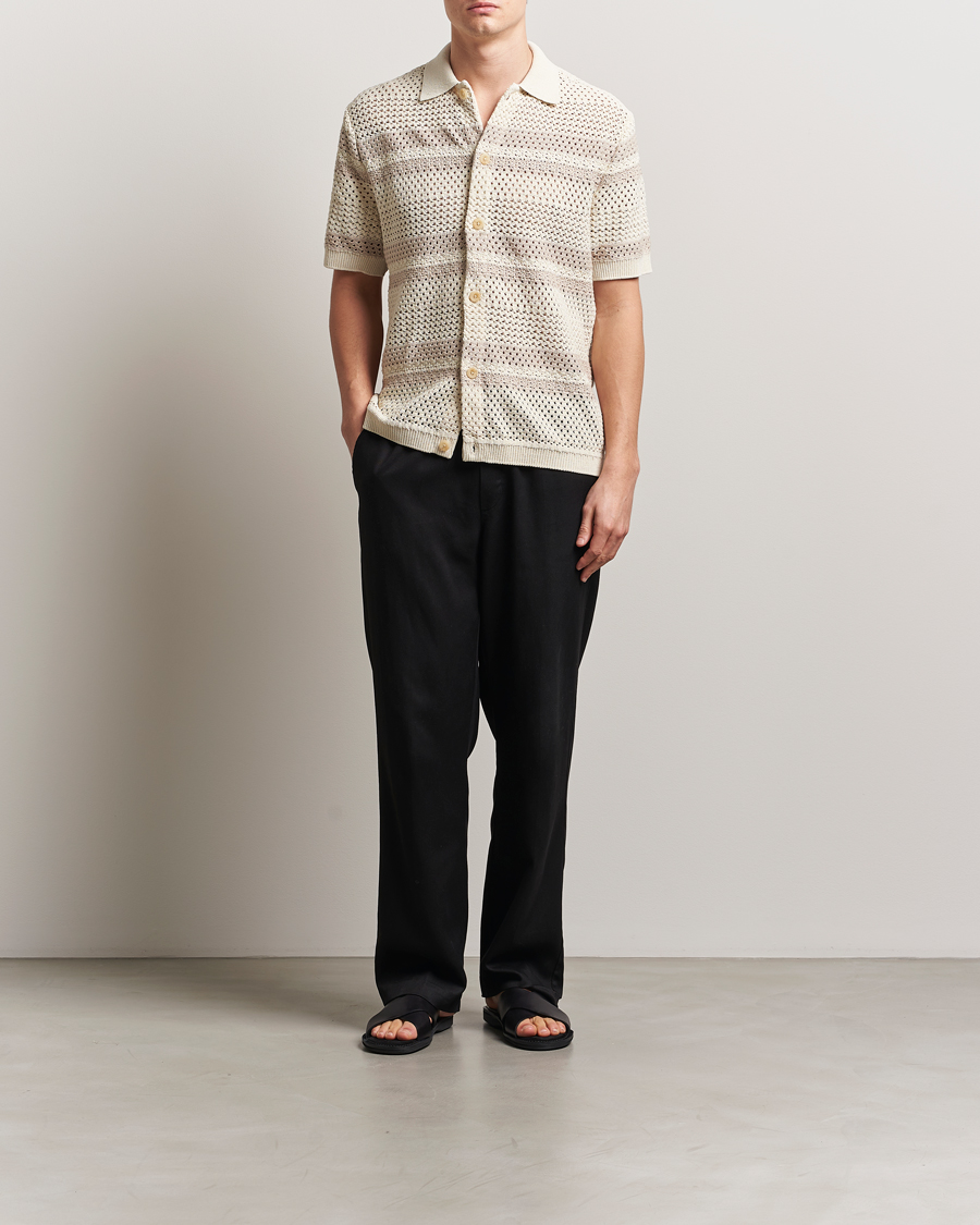 Herren | Hemden | LES DEUX | Gianni Striped Knitted Short Sleeve Shirt Ivory