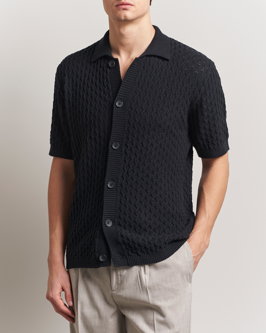 Herren | Hemden | LES DEUX | Gespertus Knitted Short Sleeve Shirt Black