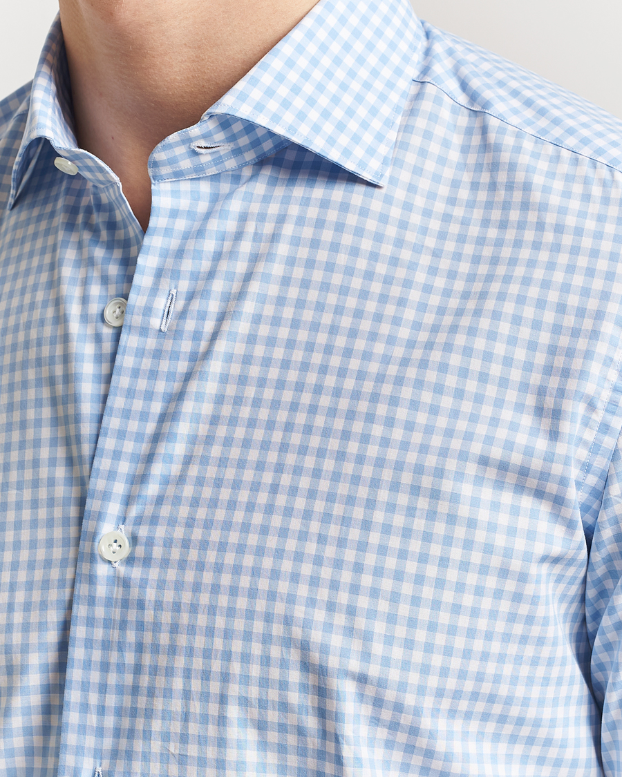 Herren | Hemden | Mazzarelli | Soft Cotton Cut Away Shirt Blue Check