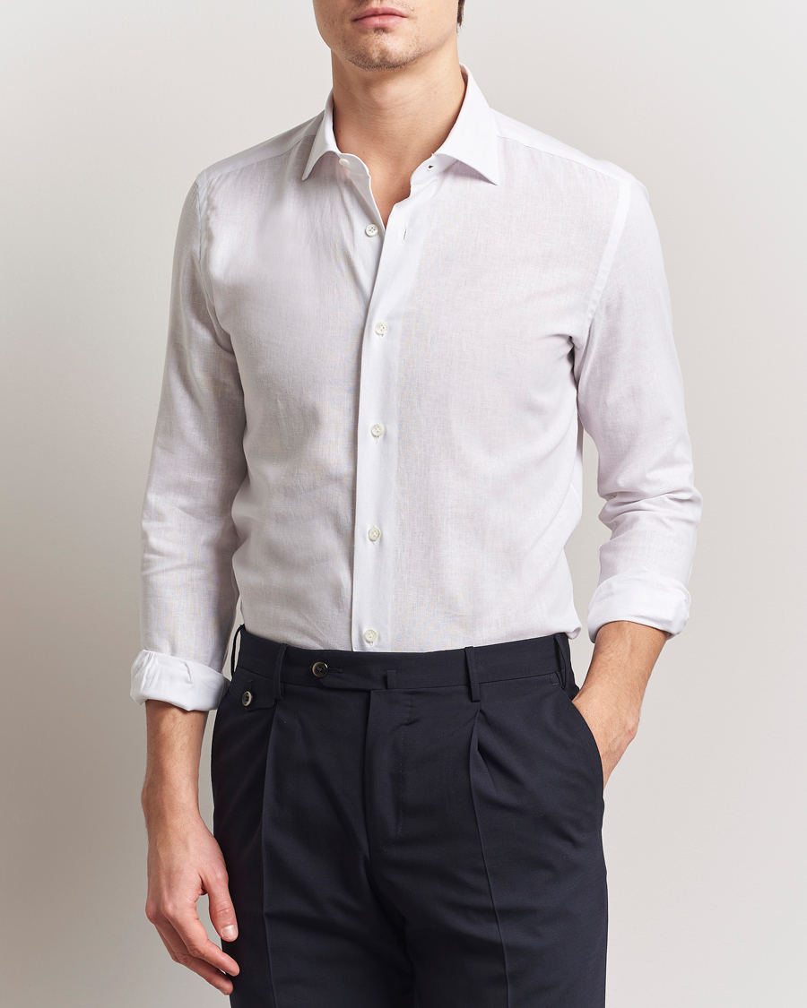 Herren | Hemden | Mazzarelli | Soft Linen Cut Away Shirt White
