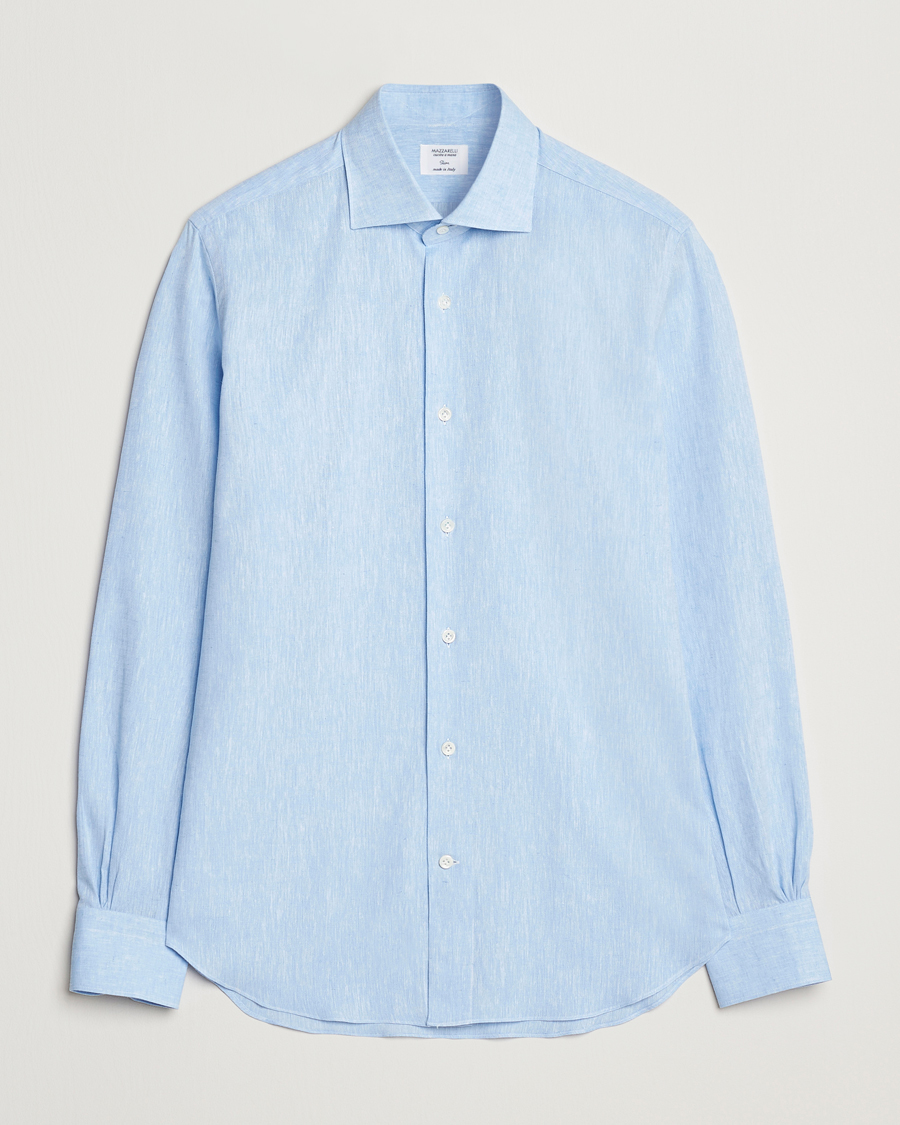 Herren | Hemden | Mazzarelli | Soft Linen Cut Away Shirt Light Blue