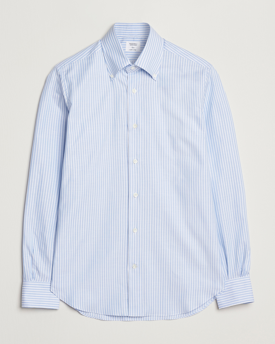 Herren | Hemden | Mazzarelli | Soft Oxford Button Down Shirt Light Blue Stripe