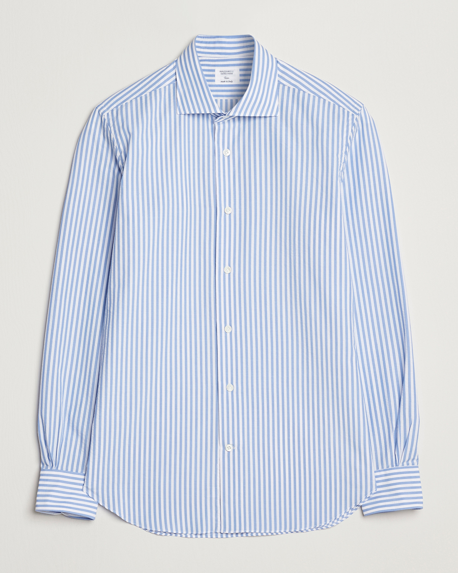 Herren | Hemden | Mazzarelli | Soft Cotton Seersucker Shirt Light Blue Stripe