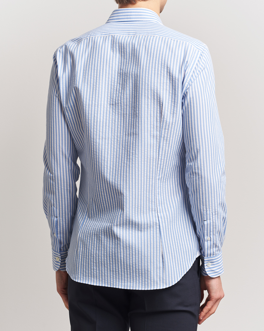 Herren | Hemden | Mazzarelli | Soft Cotton Seersucker Shirt Light Blue Stripe