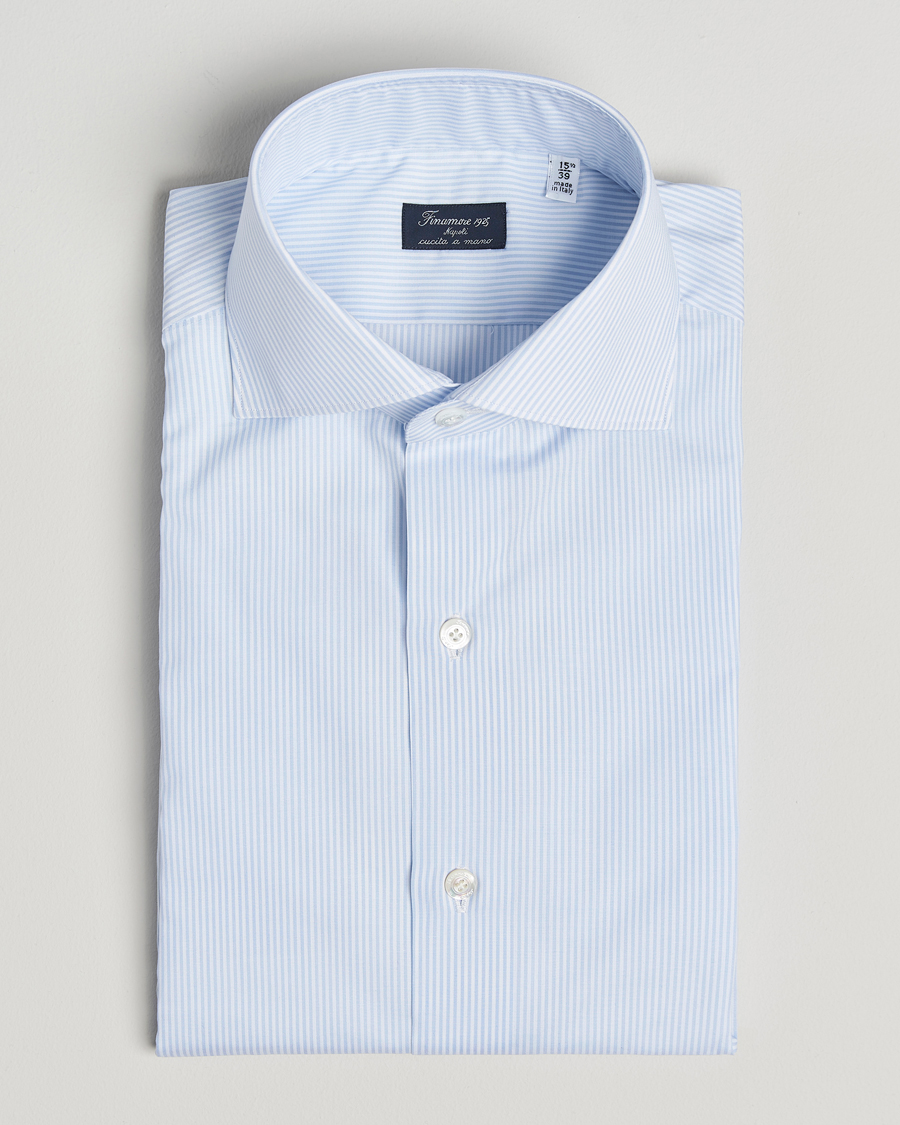 Herren | Hemden | Finamore Napoli | Milano Slim Zephyr Stripe Shirt Light Blue