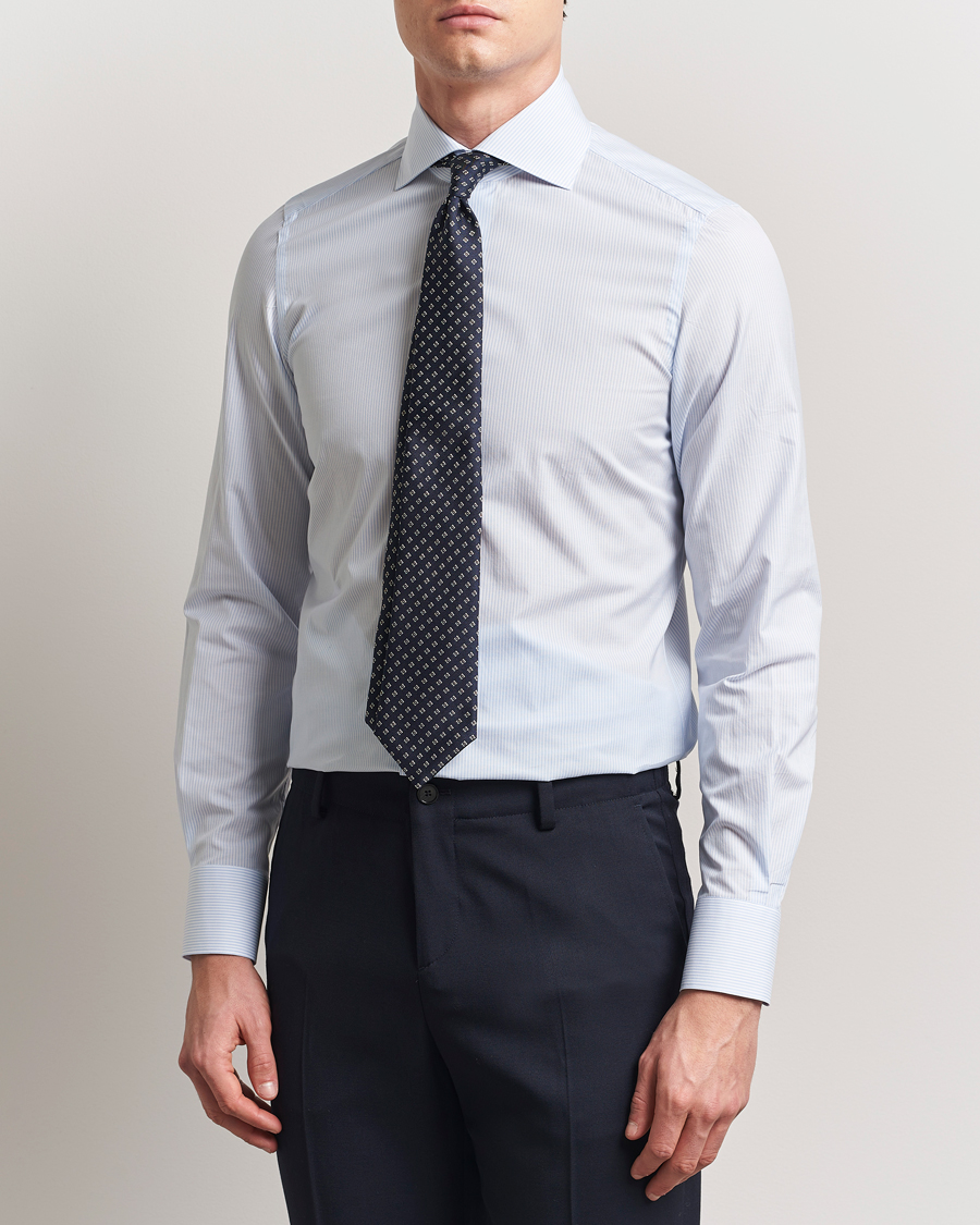 Herren | Hemden | Finamore Napoli | Milano Slim Zephyr Stripe Shirt Light Blue