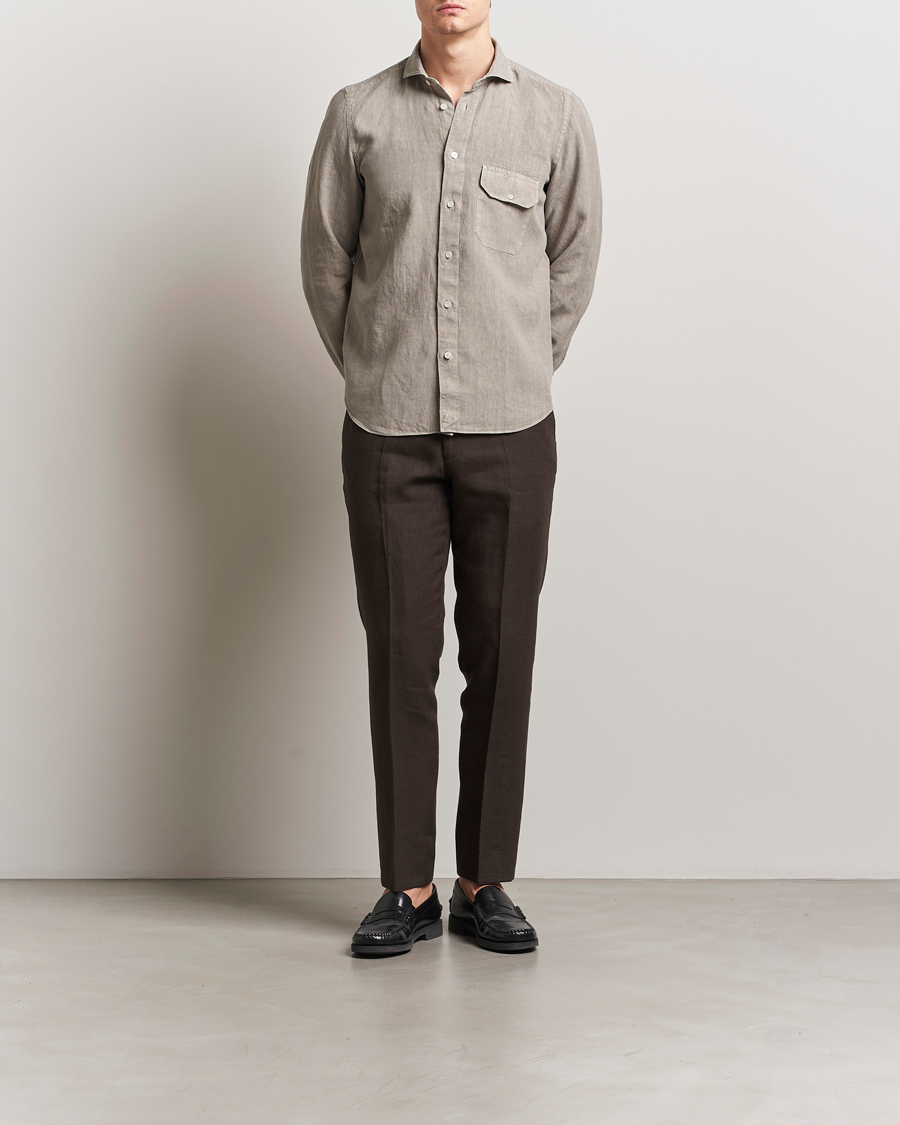 Herren | Hemden | Finamore Napoli | Salina Garment Dyed Linen Overshirt Taupe
