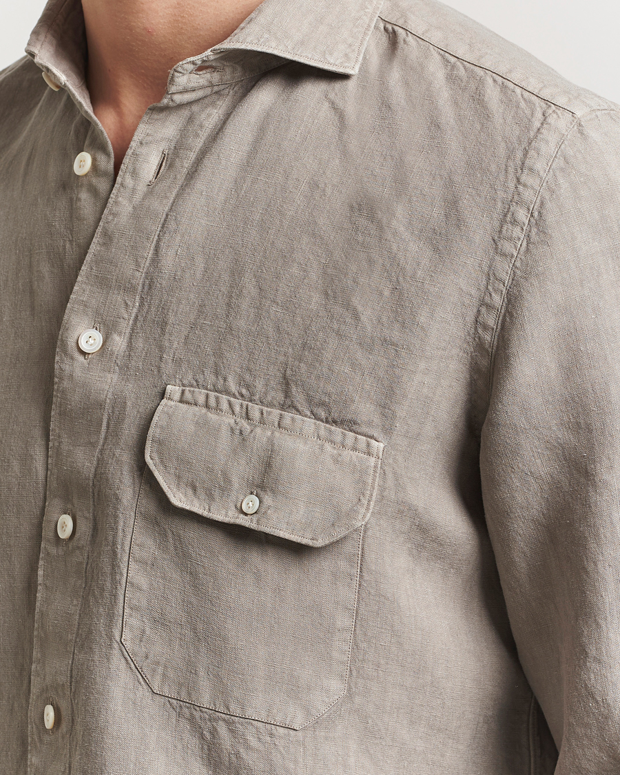 Herren | Hemden | Finamore Napoli | Salina Garment Dyed Linen Overshirt Taupe