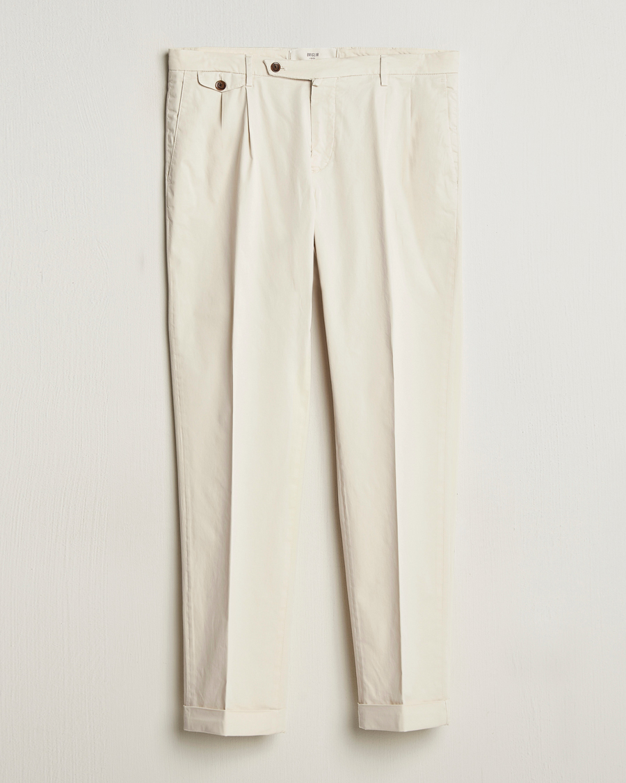 Herren | Hosen | Briglia 1949 | Easy Fit Pleated Cotton Stretch Chino Cream