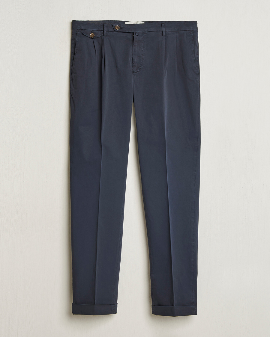 Herren | Hosen | Briglia 1949 | Easy Fit Pleated Cotton Stretch Chino Navy